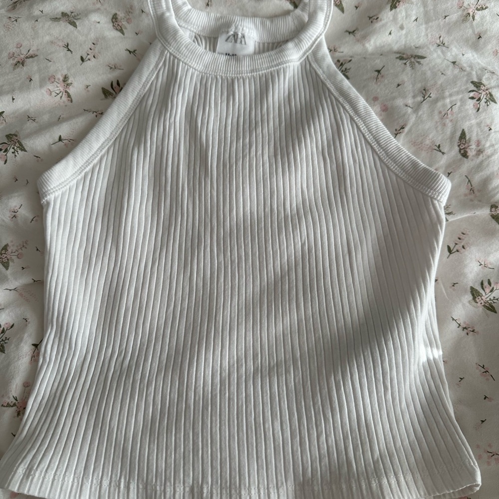 Zara Cream Ribbed Kids Tank Top